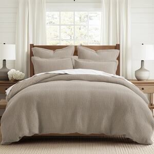 Levtex Full/Queen Duvet Cover Set Waffle Textured Beige‎ Fawn + 2 Shams